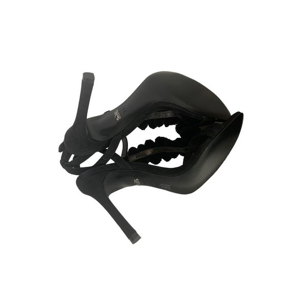 7.5B Coach Bianca Sandal Leather Paillettes Heeled Sandals Black 4" Heel G3169 - Picture 8 of 9